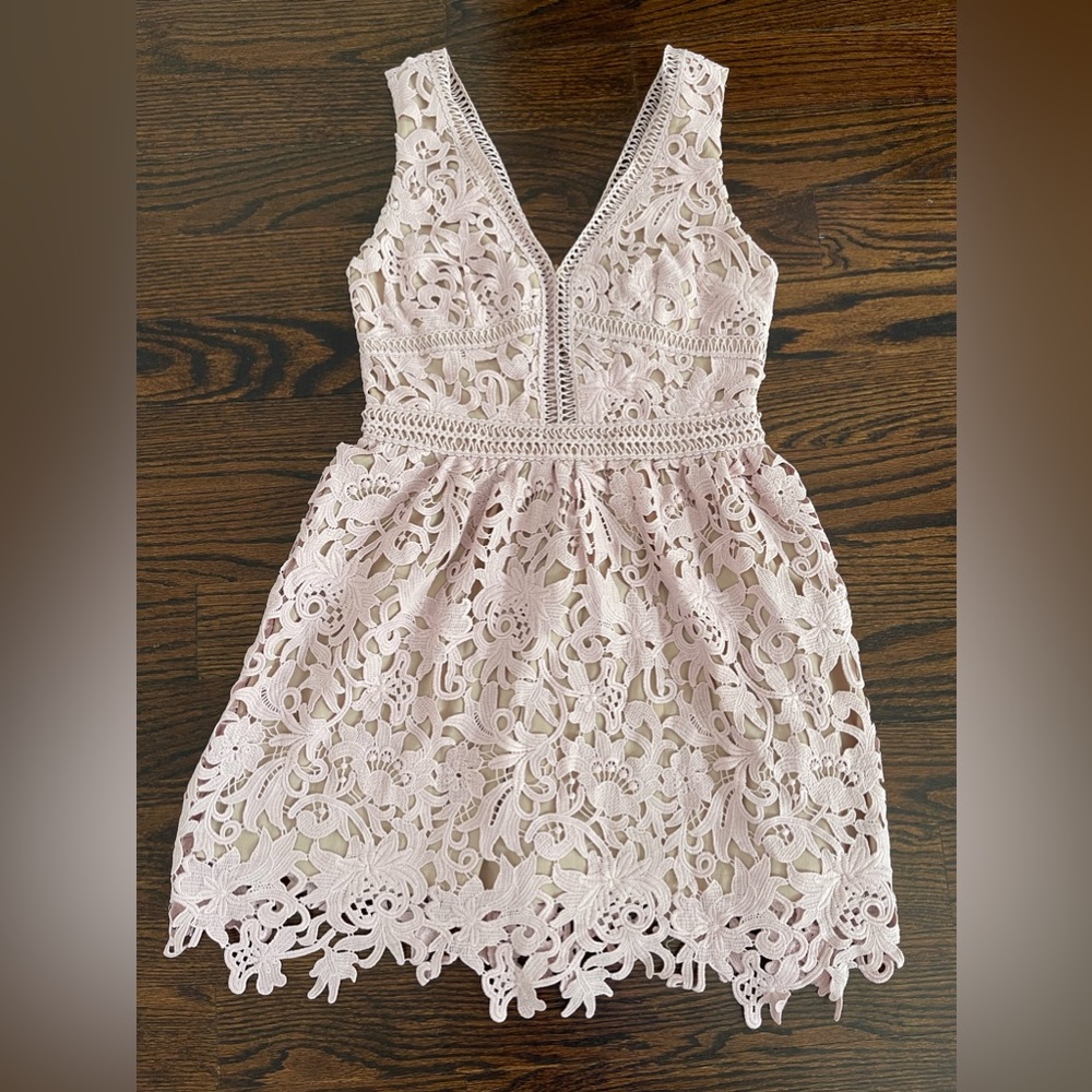 New Look Dust Pink Lace Midi Skater Dress Size 2